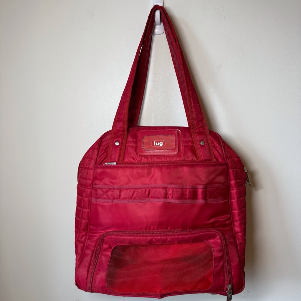 Lug Puddle Jumper tote bag weekend travel overnight gym red multi pockets